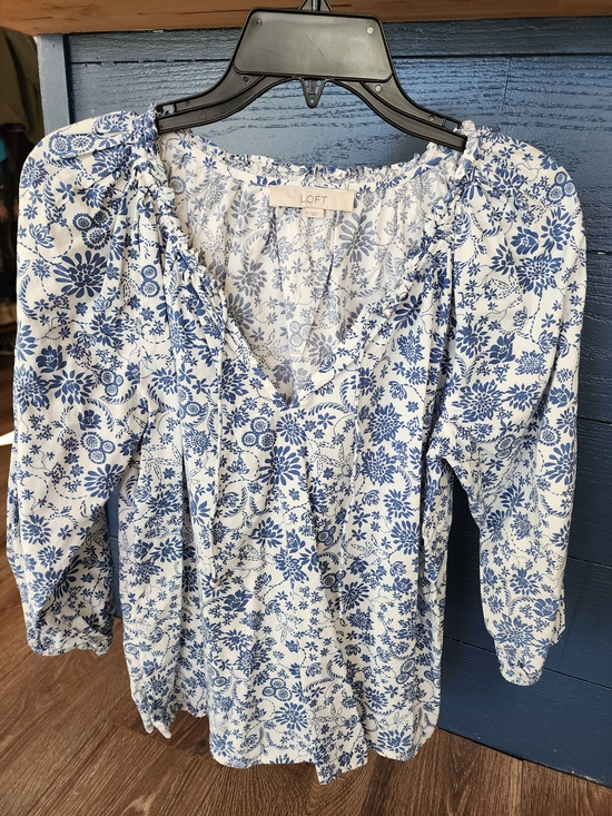 LOFT Tops - LOFT Blue Floral Peasant Blouse - Women's Top